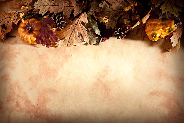 Fall Thanksgiving Background with Leaves and Pumpkins