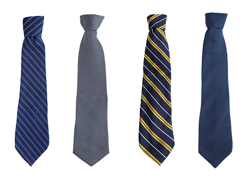 Strapped neckties in different on white background. Top view of striped tie on white background. Father's day concept