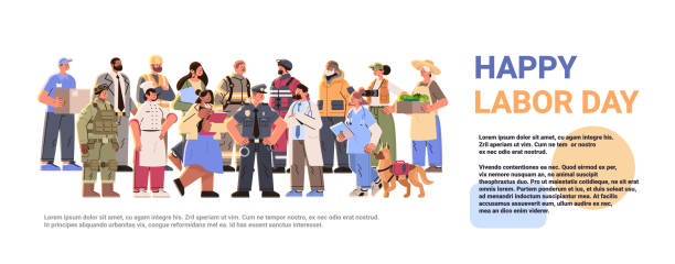 different occupation people group of diverse workers of various professions and specialists standing together happy labor day celebration concept different occupation people group of diverse workers of various professions and specialists standing together happy labor day celebration concept horizontal copy space vector illustration pics of the firefighter free stock illustrations