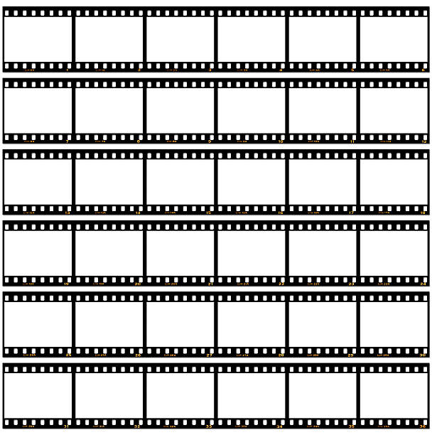 Slide film contact sheet on white Thirty-six frame empty contact sheet - six strips of 35 mm slide film, each with six blank, numbered frames. High resolution file. Soft drop shadow. contact sheet photos stock pictures, royalty-free photos & images