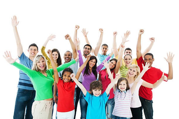 istock Large group of people with their hands up. 169972448