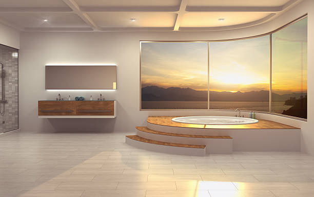 minimalista casa de banho interior - indoors window elegance tranquil scene imagens e fotografias de stock