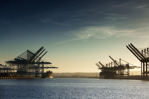 Cargo Ships and Container Cranes at the Port of Los Angeles