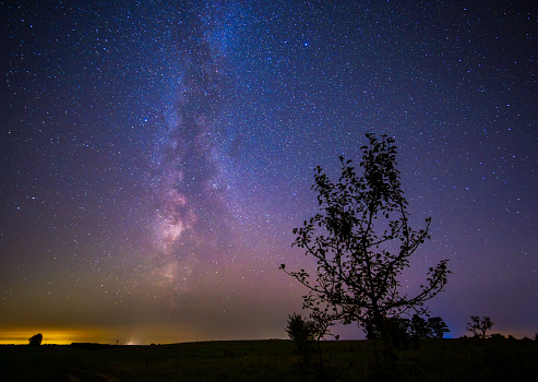 Dreamy landscape of Milky way galaxy. Amazing background of night sky. Lithuania
