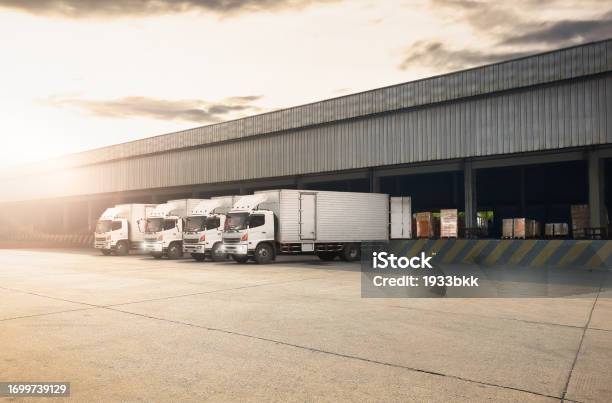 Faq Load Pakage Container Trucks Parked Loading Package Boxes On Pallets At Dock ...