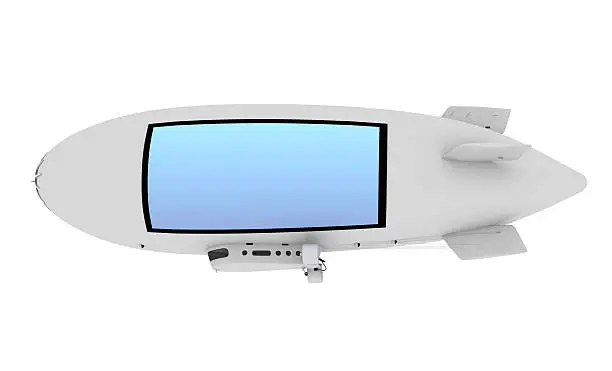 Blimp with advertising Screen, Isolated.