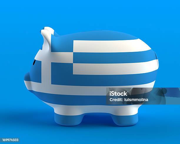 Sparschwein Mit Griechenland Flagge Stockfoto und mehr Bilder von Bankgeschäft - Bankgeschäft, Blau, Ehemalige griechische Währung