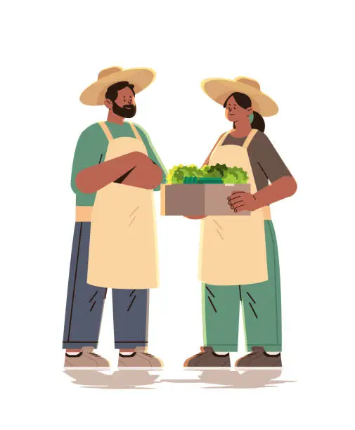 Vector illustration of farmers holding basket full of fresh vegetables happy labor day celebration concept vertical