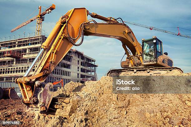 굴착기 건설 현장 건설 현장에 대한 스톡 사진 및 기타 이미지 - 건설 현장, 흙 파는 기계, 건설 산업