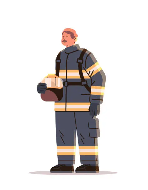 Vector illustration of firefighter in uniform fireman emergency service happy labor day celebration concept vertical