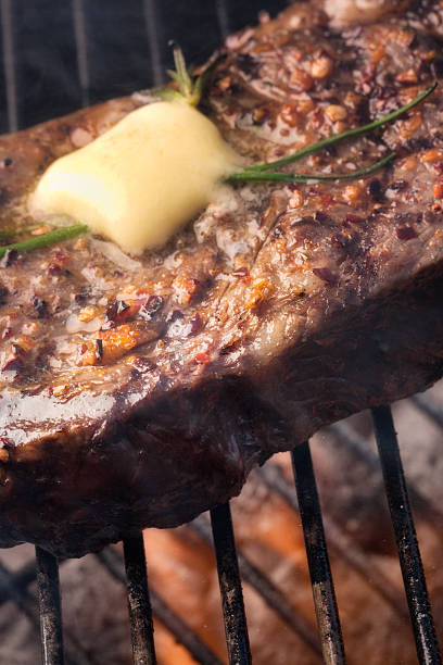 istock Kobe New York Steak on Grill with Fire 169975058