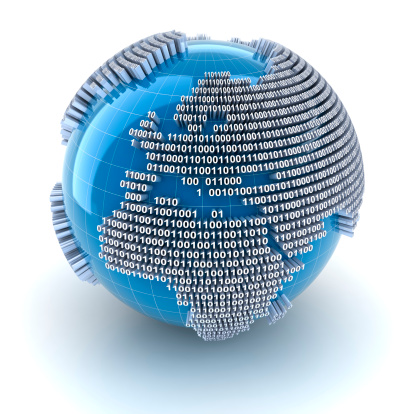 Earth with binary code, 3d render, clipping path provided