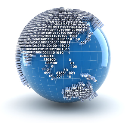 Earth with binary code, 3d render, clipping path provided