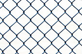 Closeup wire fence aginst white background, copy space
