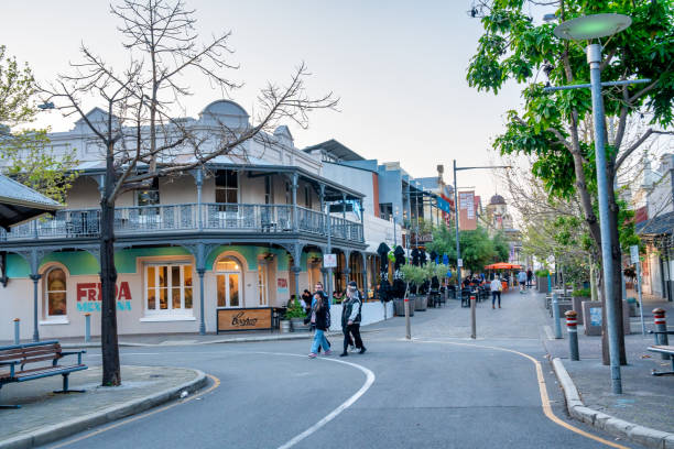 Fremantle, Australia - September 10, 2023: City streets and buildings at sunset,