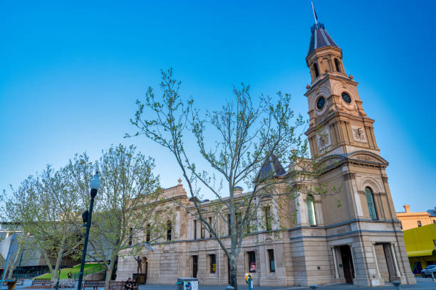 Fremantle, Australia - September 10, 2023: City strees and buildings at sunset.