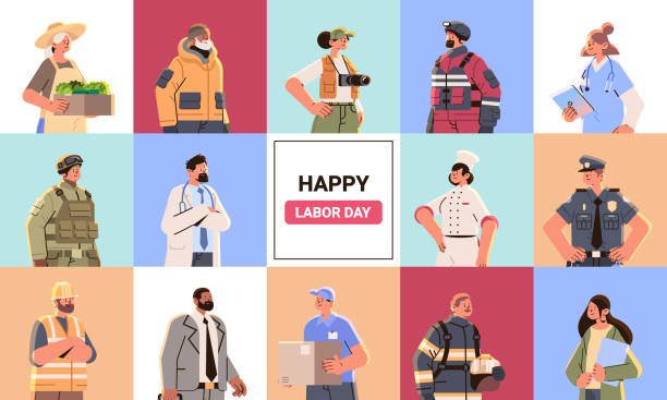 set different occupation people diverse workers of various professions and specialists collection happy labor day celebration set different occupation people diverse workers of various professions and specialists collection happy labor day celebration concept horizontal vector illustration pics of the firefighter free stock illustrations