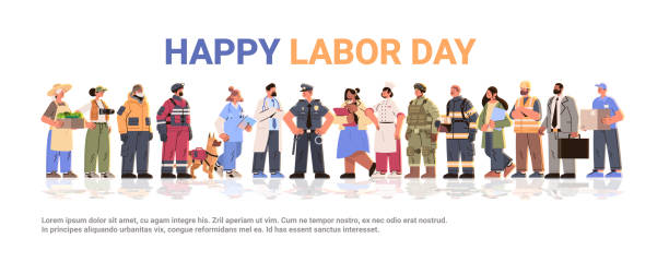 different occupation people group of diverse workers of various professions and specialists standing together happy labor day celebration different occupation people group of diverse workers of various professions and specialists standing together happy labor day celebration concept horizontal copy space vector illustration pics of the firefighter free stock illustrations