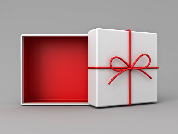 istock Minimal white gift box open with blank red bottom box inside or front view of present box tied with red rope ribbon and bow isolated on grey background with shadow minimal conceptual 3D rendering 1699765887