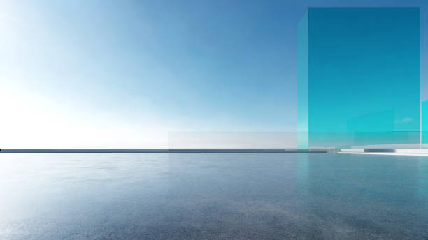 istock 3d render of abstract futuristic glass architecture with empty concrete floor. 1699772615