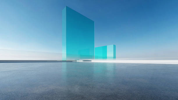 istock 3d render of abstract futuristic glass architecture with empty concrete floor. 1699772616