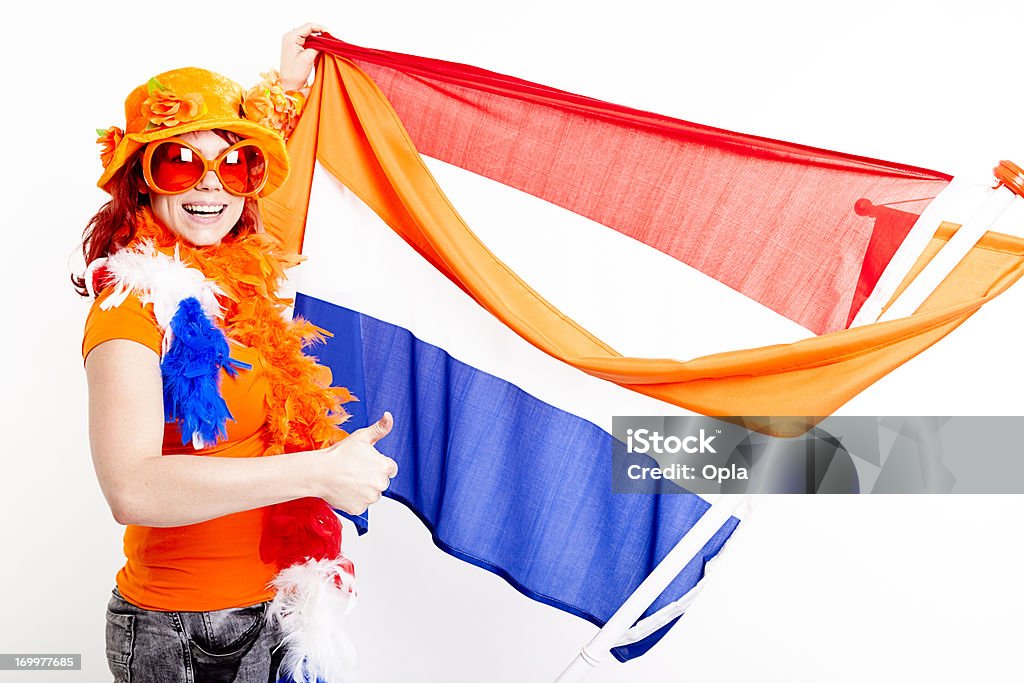 쿨링팬, 네덜란드어 플랙 및 오랑주 우승기 - 로열티 프리 네덜란드 국기 스톡 사진