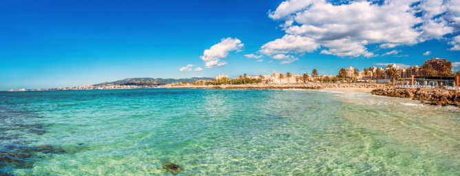 Panorama and view on the skyline of Playa de Palma de Mallorca, Spain