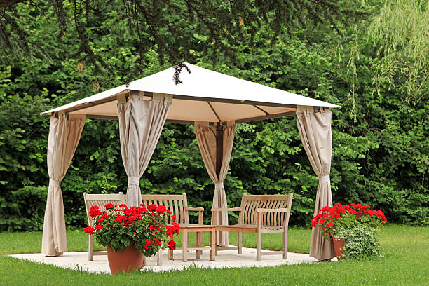 pergola dans un jardin - garden pavilion photos et images de collection