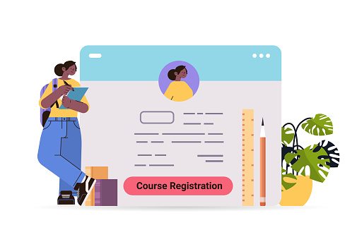 Course Registration Problems Student Girl Studying On Internet Course Registration Concept Online ...