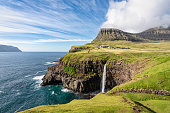 Faroe Islands Mulafossur Waterfall in Summer Gasadalur Vágar Island