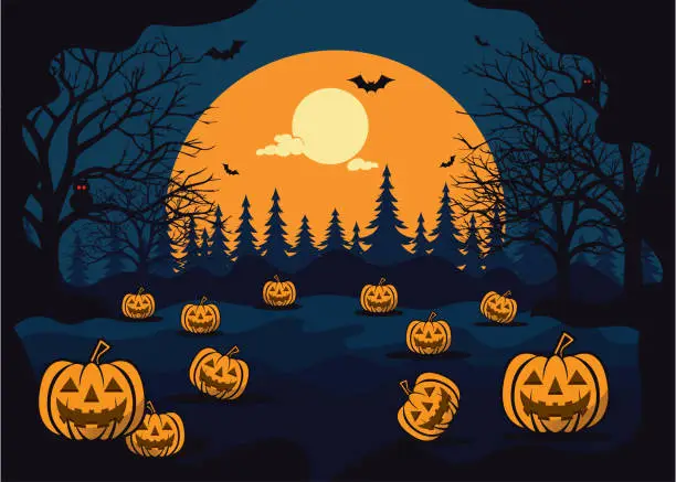 Vector illustration of halloween background theme for social media post, halloween banner with cute cartoon style