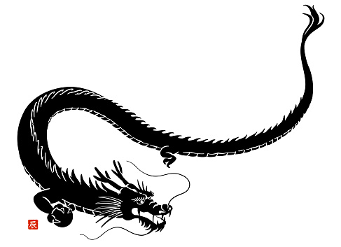 illustration of the dragon, New Year card material, symbol, silhouette, cool, Japanese, oriental