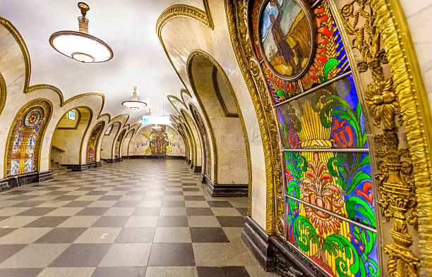 Beautiful Moscow Metro station Novoslobodskaya is a Moscow Metro station in the Tverskoy District, Central Administrative Okrug, Moscow. moscow russia stock pictures, royalty-free photos & images