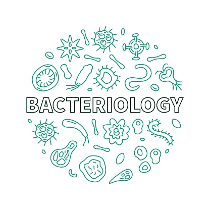 Bacteriology vector Science concept round banner or illustration in thin line style