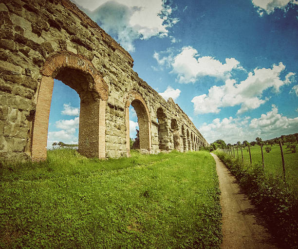 Ancient roman aqueduct, ruins of the old water pipe built by the Romans.