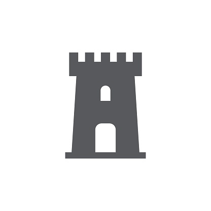 Castle tower icon in flat style. Medieval citadel vector illustration on isolated background. Stronghold building sign business concept.