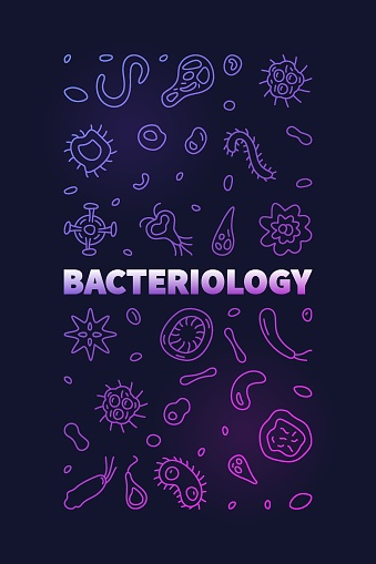 Bacteriology vector Education concept vertical colorful banner or illustration in outline style with dark background