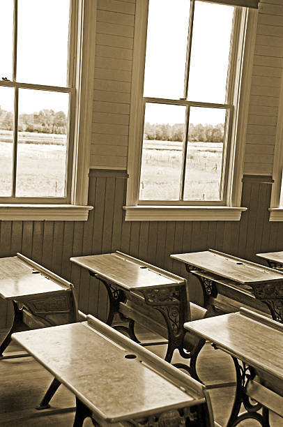 istock Vintage  Classroom in Sepia  with student desks 169985477