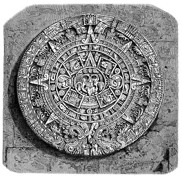 istock Antique illustration of Aztec calendar stone 169985597