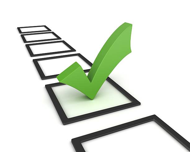 istock Blank checkboxes with a green 3D check mark on one of them 169987645