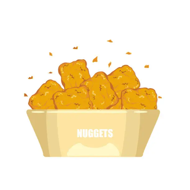 Vector illustration of Crispy fried chicken cartoon set Chicken nuggets in a paper cup side view Crunchy fast food delicious food menu inverter illustration.