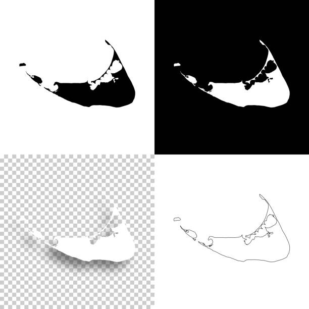 낸터켓 카운티, 매사추세츠. 디자인을 위한 지도. 공백, 흰색 및 검은색 배경 - massachusetts map cartography nantucket stock illustrations
