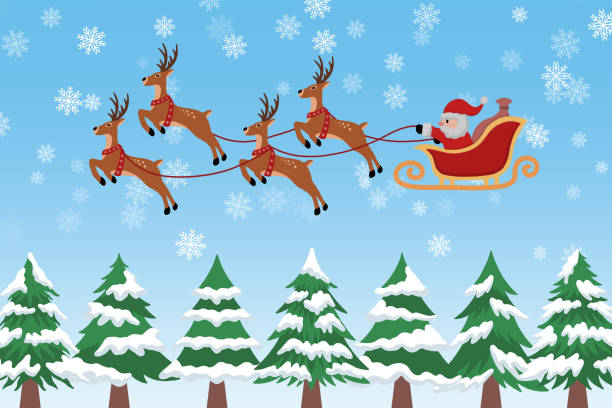 istock Christmas Background with Santa Claus, Christmas Tree, Snowman, Deer, Snow. Christmas Frame Background. Merry Christmas Background. Happy Christmas Day Background. Xmas Day Illustration 1699900594