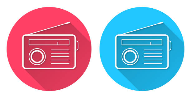Radio. Round icon with long shadow on red or blue background Icons of "Radio" with long shadow style on colored circle buttons. Two icon versions included in the bundle: - One white icon on a pink / red circle button. - One white icon on a blue circle button. Vector Illustration (EPS file, well layered and grouped). Easy to edit, manipulate, resize or colorize. Vector and Jpeg file of different sizes. retro transistor radio clip art stock illustrations