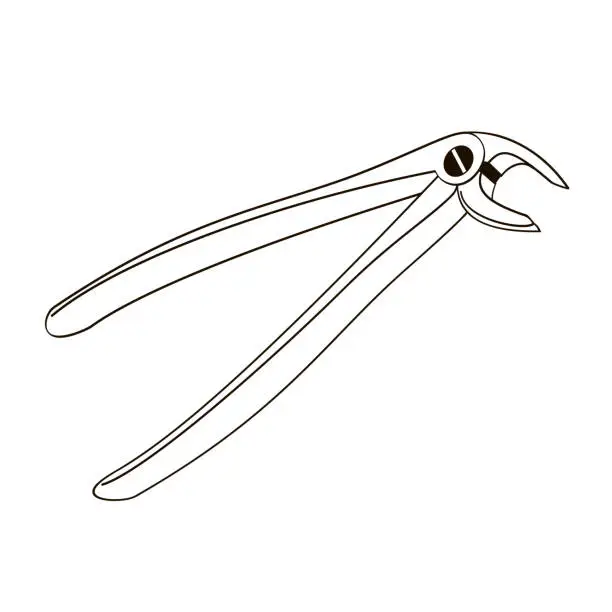 Vector illustration of teeth removal forceps black and white vector illustration