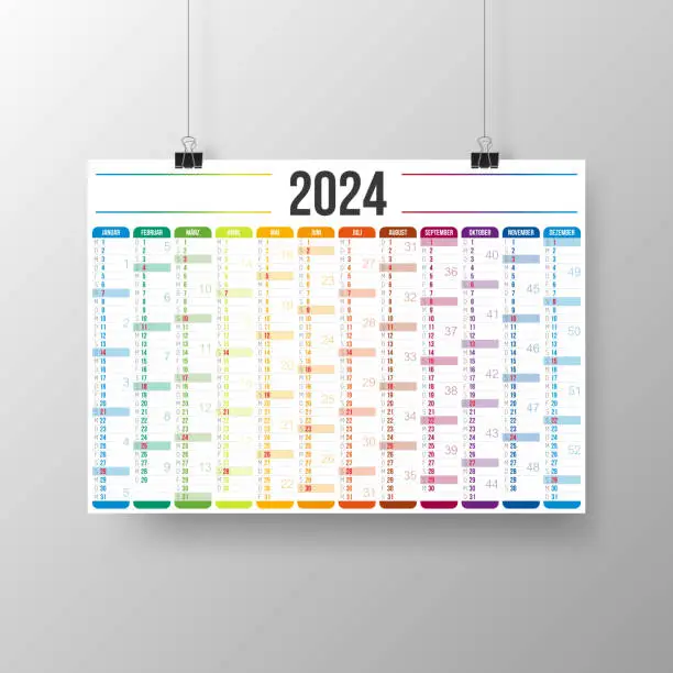 Vector illustration of German Calendar 2024 - Poster on gray brackground