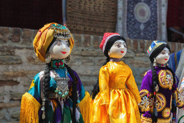 istock Dolls dressed in traditional uzbek costumes. Traditional souvenir puppet from painted mashed paper (papier mache). Close up, selected focus. Bukhara (Buxoro), Uzbekistan. Souvenir and gift concept 1699913621