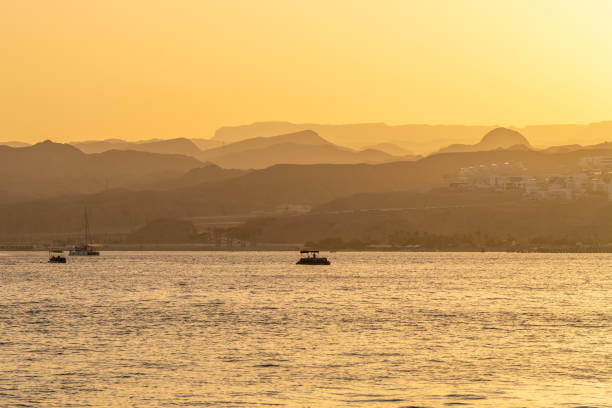 Sunrise view of Jordan from Eilat Israel across the Red Sea