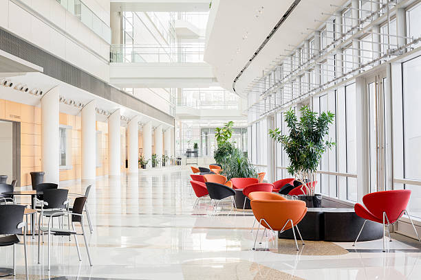 moderní kancelářská lobby - vestibul - stock snímky, obrázky a fotky
