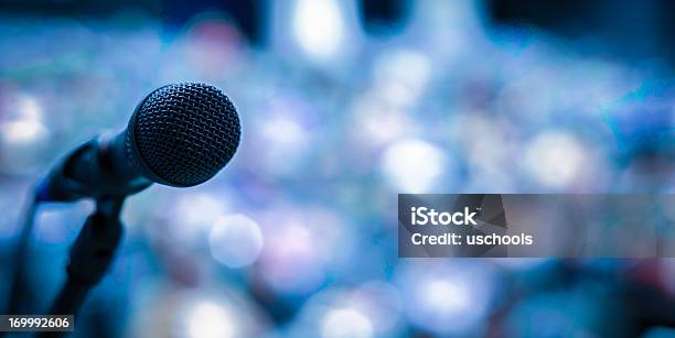 Microphone On The Stage Stock Photo - Download Image Now - Public Speaker, Microphone, Press Conference